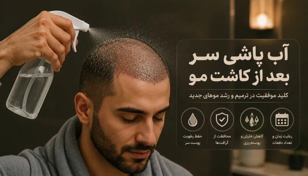 آب پاشی سر بعد از کاشت مو زمان، روش صحیح و نکات مراقبتی مهم
