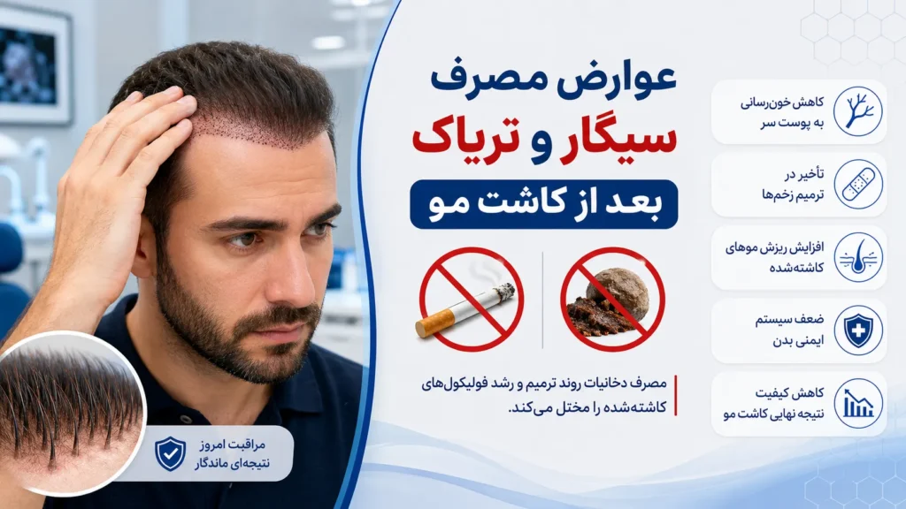 عوارض مصرف سیگار و تریاک بعد از کاشت مو