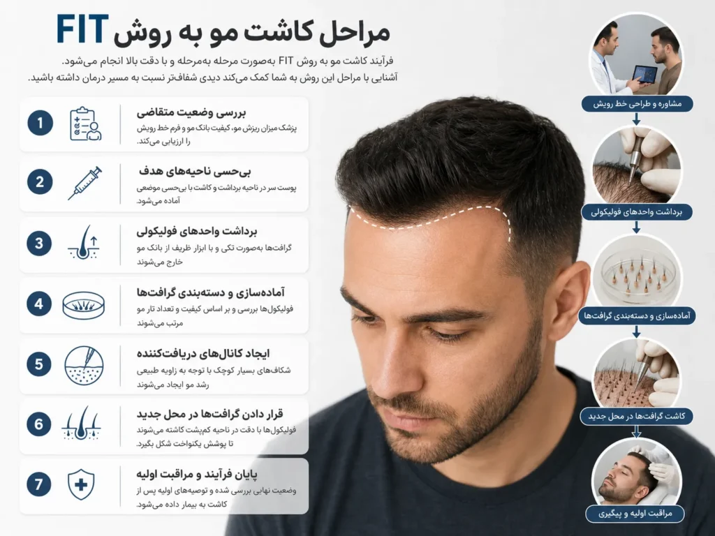 مراحل کاشت مو به روش FIT
