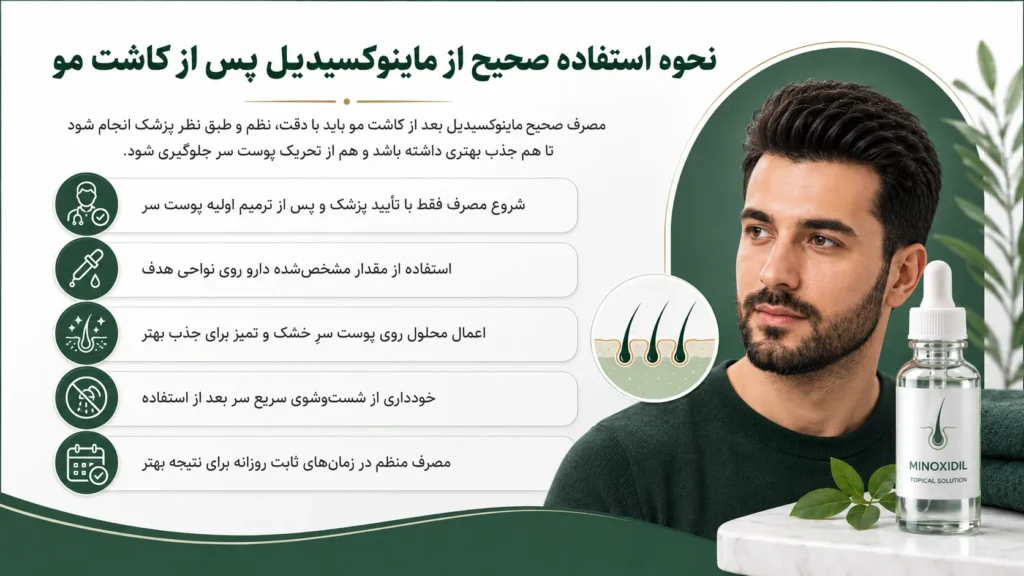 نحوه استفاده صحیح از ماینوکسیدیل پس از کاشت مو